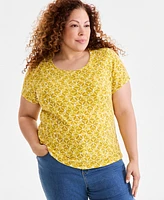 Style & Co Plus Size Printed Scoop-Neck Tee, Exclusively at Macy's