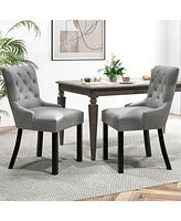 Gymax Upholstered Dining Chairs Set of 4 w/ Rubber Wood Legs Padded Seat Nailhead Trim