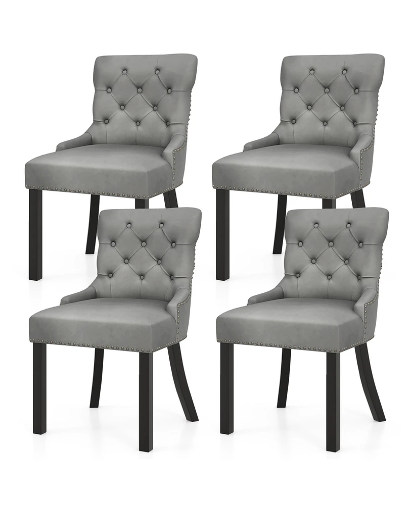 Gymax Upholstered Dining Chairs Set of 4 w/ Rubber Wood Legs Padded Seat Nailhead Trim