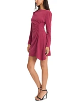 Donna Morgan Women's Ribbed Gathered Mini A-Line Dress