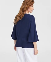 Jm Collection Women's Cotton Embellished Split-Neck Top, Exclusively at Macy's