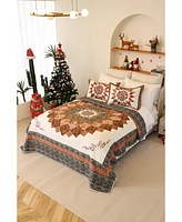 MarCielo 3 Pcs Printed Floral Lightweight Quilt Bedspread Set Queen