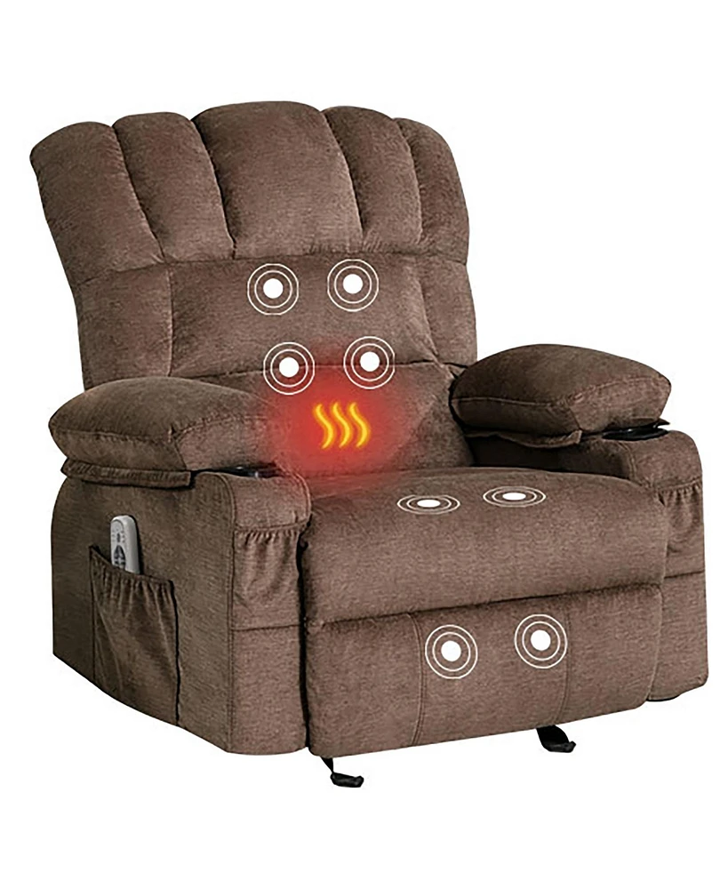 Boyel Living Recliner Chair Massage Heating Sofa with Usb and Side Pocket 2 Cup Holders