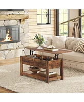 Wlive Modern Lift Top Coffee Table,Rustic Coffee Table with Storage Shelf and Hidden Compartment,Wood Lift Tabletop for Home Living Room,Rustic Brown.