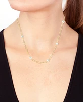 Effy Cultured Freshwater Pearl (7mm) Open Link Chain 18" Collar Necklace in Gold-Plated Sterling Silver