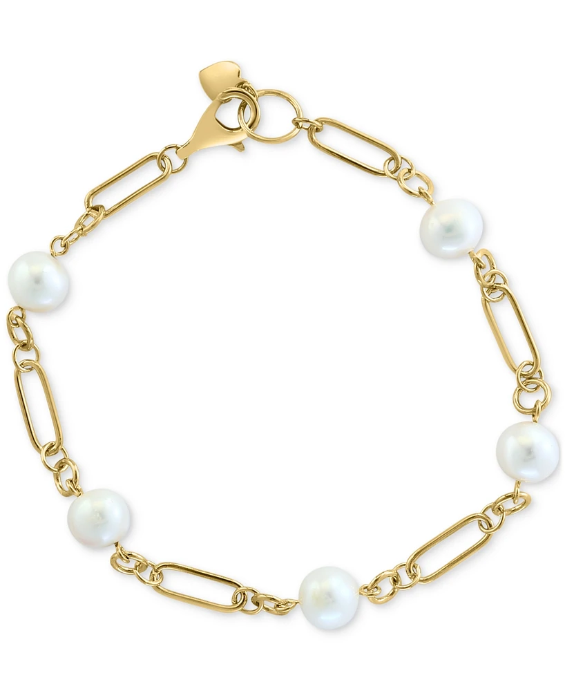 Effy Cultured Freshwater Pearl (7mm) Open Link Chain Bracelet in Gold-Plated Sterling Silver