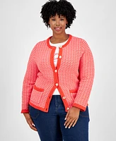 On 34th Trendy Plus Cotton Jacquard Cardigan, Exclusively at Macy's