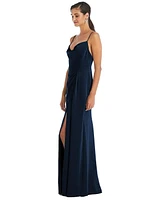 Women's Cowl-Neck Draped Wrap Maxi Dress with Front Slit