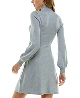 Crystal Doll Juniors' Rhinestone Turtleneck Blouson-Sleeve Sweater Dress