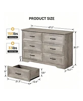 gaomon Dresser For Bedroom With 6 Drawers, Wood Drawer Dresser Chest Of Drawers For Closet, Living Room, Hallway, Nursery, Kids Bedroom