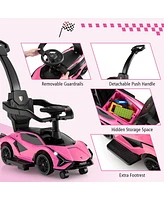 Gymax 3-in-1 Licensed Lamborghini Ride on Push Car Walking Toy Stroller with Usb Port Pink