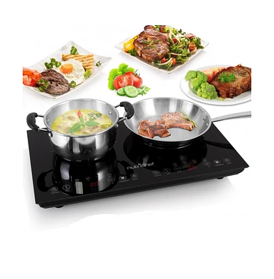 NutriChef Digital Dual Induction Cooktop with Adjustable Temperature Control and Ceramic Glass Top - PKSTIND48