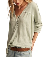 Lucky Brand Women's Mixed-Media V-Neck Long-Sleeve Top