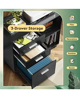 Devaise 3-Drawer Wood File Cabinet Mobile Lateral Filing Cabinet Printer Stand with Open Storage Shelves for Home Office