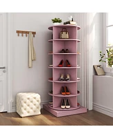 Slickblue Pink 360° Rotating Shoe Cabinet with 6 Layers - Space-Saving Shoe Storage