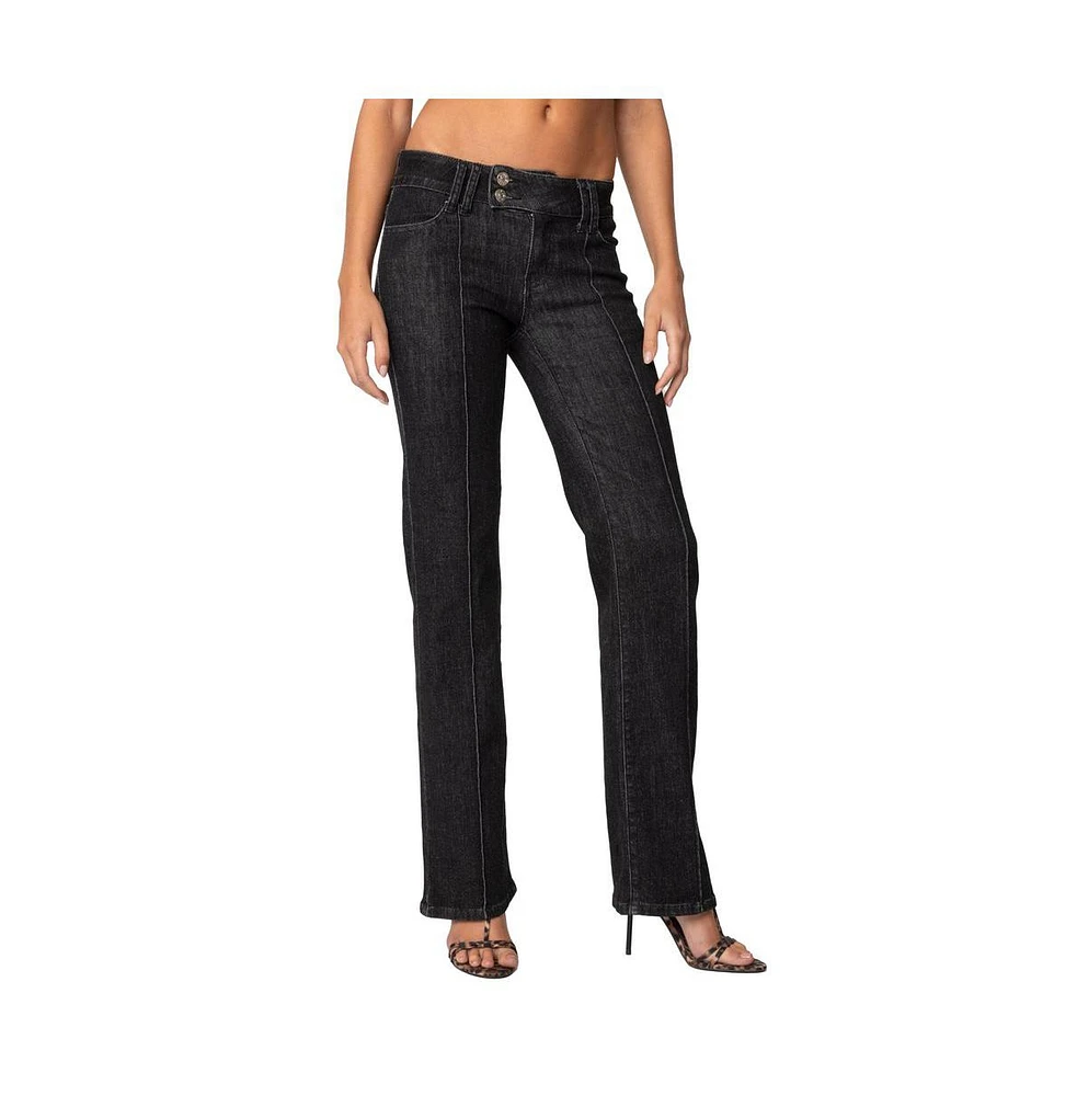 Edikted Womens Avril Boot Cut Low Rise Jeans