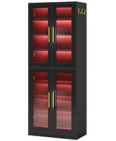 Tribesigns Bookcase with Doors and Led Light, 67-inch Tall Bookshelf 8