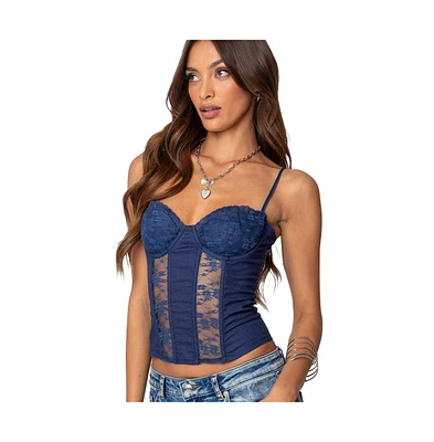 Edikted Womens Avena Linen Look Lacey Corset