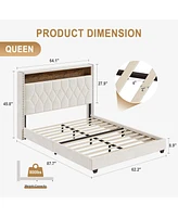 gaomon Queen Velvet Upholstered Bed Frame with Storage Headboard and Built-in Charging Station