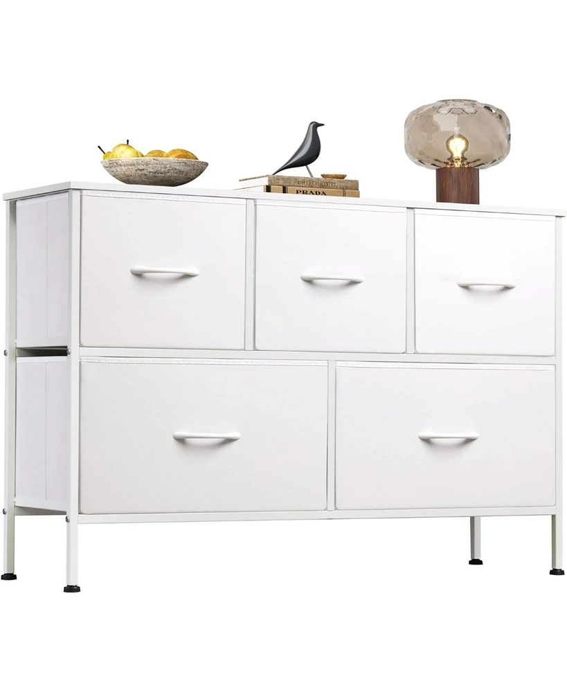 Wlive Dresser for Bedroom with 5 Drawers Long Fabric Storage Drawer Unit Bins Closet Hallway