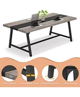 Tribesigns Dining Table for 8 People, 70.87-inch Rectangular Wood Kitchen Table with Strong Metal Frame, Industrial Large Long Dining Room Table for B