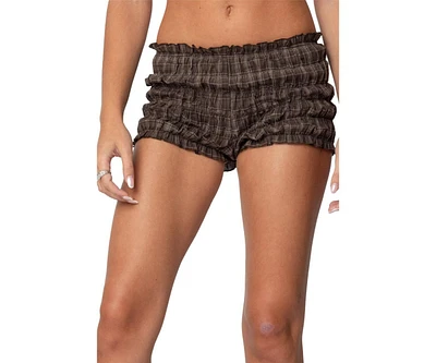 Edikted Women's Plaid Scrunch Shorts