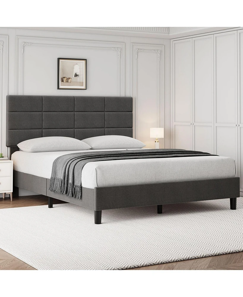 gaomon Queen Size Bed Frame with Adjustable Headboard, Linen Upholstered Twin Platform Bed Frame