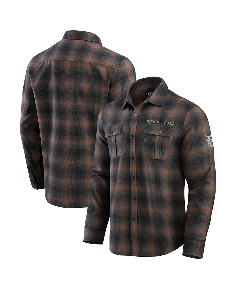 Fanatics Men's Tan/Charcoal Detroit Tigers Classic Flannel Long Sleeve Button-Up Shirt