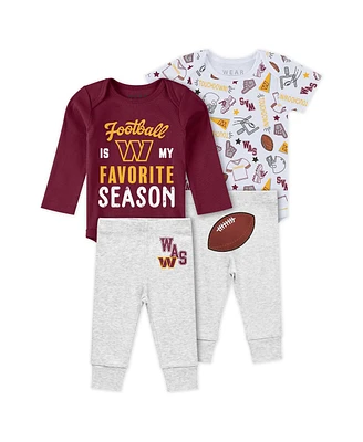 Wear by Erin Andrews Baby Boys and Girls Washington Commanders Three-Piece Turn Me Around Bodysuits Pant Set