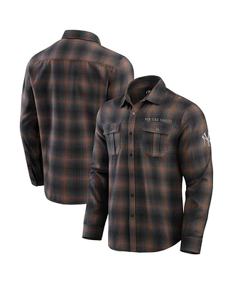 Fanatics Men's Tan/Charcoal New York Yankees Classic Flannel Long Sleeve Button-Up Shirt