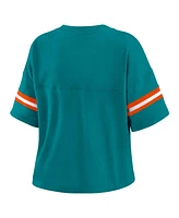 Wear by Erin Andrews Women's Aqua Miami Dolphins Plus Color Block Boxy V-Neck T-Shirt