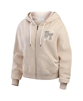 Wear by Erin Andrews Women's Tan Texas Longhorns Mixed Media Tonal Full-Zip Hoodie