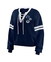 Wear by Erin Andrews Women's Navy Penn State Nittany Lions Lace-Up Pullover Sweater