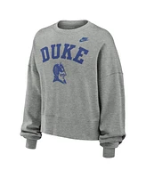 Nike Women's Heather Gray Duke Blue Devils Legacy Fleece Classic Arch Oversized Cropped Tackle Twill Sweatshirt