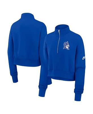 Nike Women's Royal Duke Blue Devils Legacy Elevated Logo Cropped Half-Zip Sweatshirt