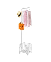 Slickblue Laundry Cart with Wire Basket and Rolling Clothes Garment Rack for Easy Organization