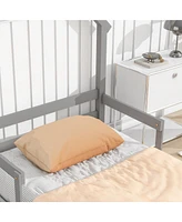 Slickblue Twin House-Shaped Floor Bed with Headboard and Handrails - Stylish and Safe Sleeping Solution for Kids, Includes Slats