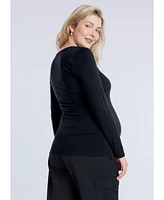 Motherhood Maternity V-Neck Side-Ruched Long Sleeve Tee