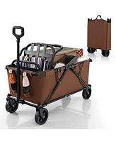 Costway Heavy-Duty Wagon Cart with Adjustable Handlebar Bottle Holders & Storage Pocket