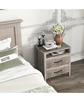 Gymax 2 Pcs Nightstand w/ 2 Drawers Farmhouse Bed Side Table w/ Open Storage Shelf