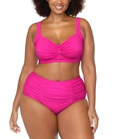 Raisins Curve Trendy Plus Size Sasha Twist Front Bikini Top Costa Ruched Bikini Bottoms