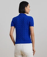 Lauren Ralph Petite Anchor-Logo Cable-Knit Polo Sweater