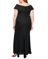 Alex Evenings Plus Long Off-the-Shoulder A-Line Dress