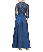 Alex Evenings Petite Embroidered Belted A-Line Shirtdress Gown