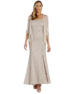 R & M Richards Women's 2 Pc. Lace Beaded Gown Jacket