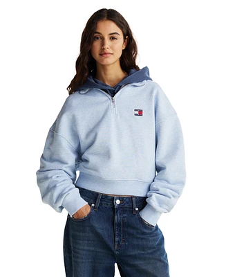 Tommy Jeans Women's Boxy Cropped Badge Quarter-Zip Sweatshirt