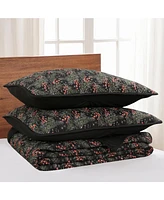 MarCielo 3 Pcs Festive Christmas Quilt Bedspread Set Holiday Bedding Holly Berry Tree King