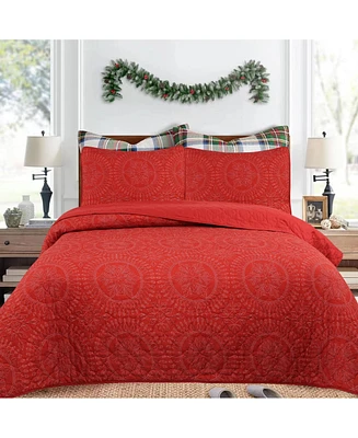 MarCielo 3 Pcs Christmas Quilt Bedspread Set Holiday Bedding Medallion King