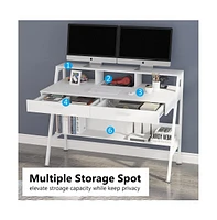 Tribesigns 47 inch Computer & Office Writing Desk with Storage Shelf,Drawers & Monitor Stand Riser for Home Office Use