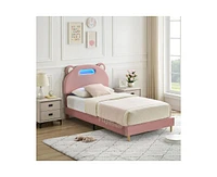 gaomon Led Twin Bed Frame with Upholstered Adjustable Headboard, Velvet Platform, Wooden Slat Support, Noise